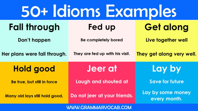 Idioms Used In Daily Life With Meanings Grammarvocab