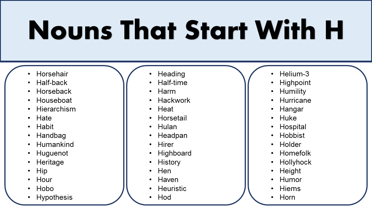 List Of Nouns That Start With H GrammarVocab