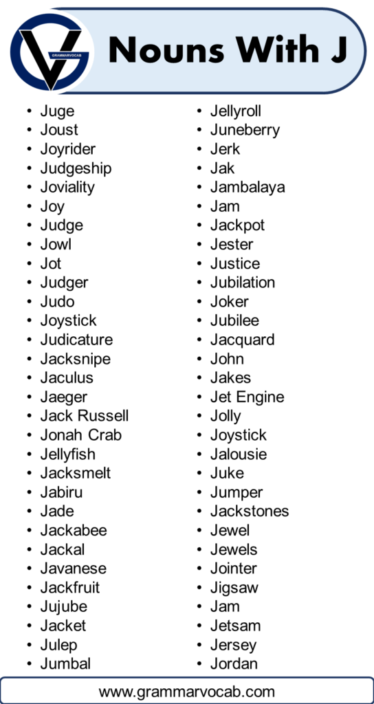 List Of Nouns That Start With J Grammarvocab