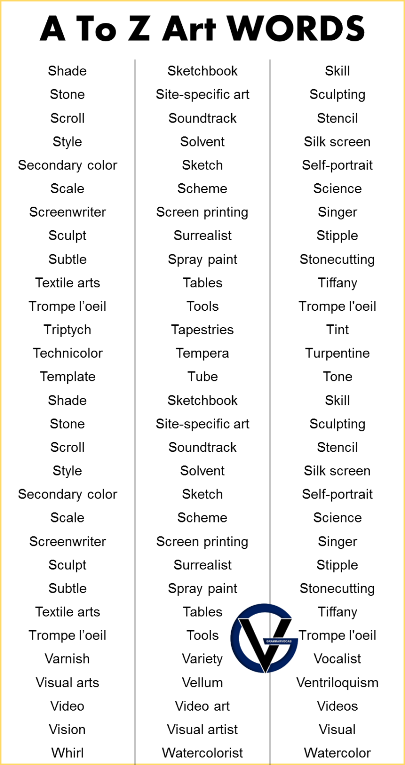 Art Vocabulary Words Grammarvocab