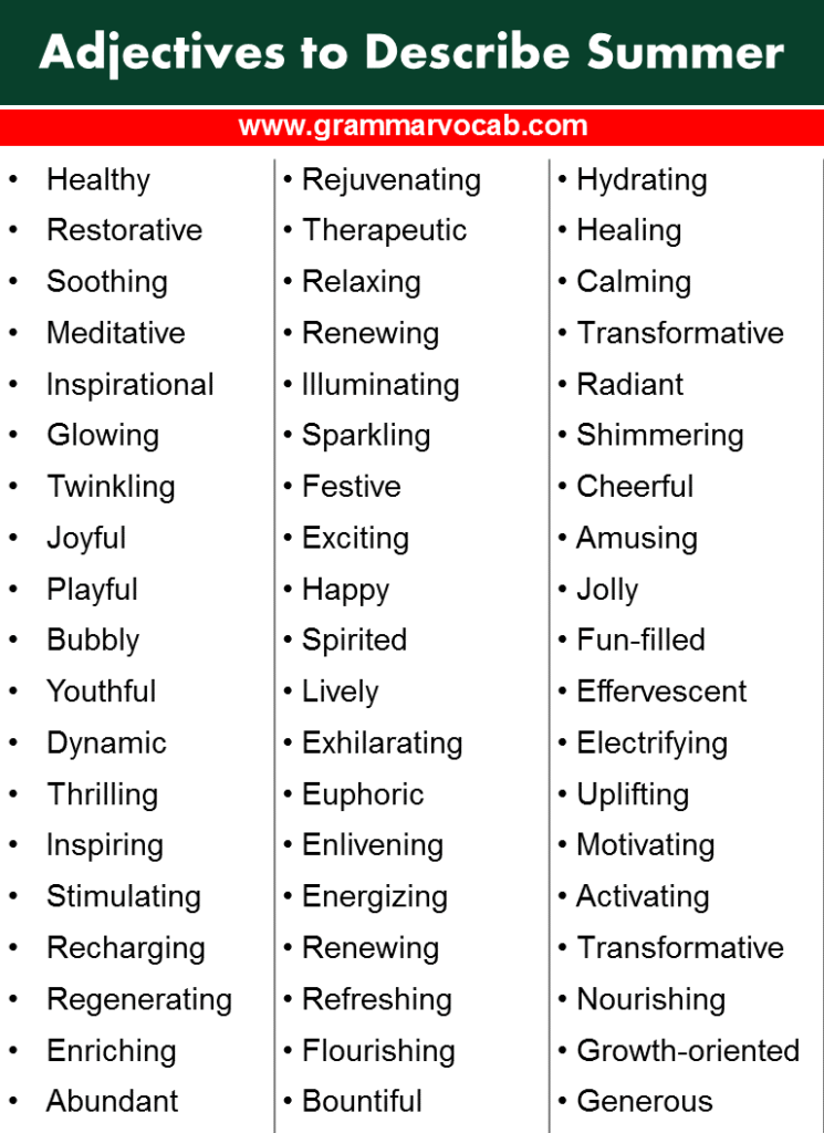 Adjectives To Describe Summer Grammarvocab