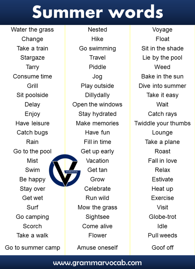 List Of Summer Words Grammarvocab