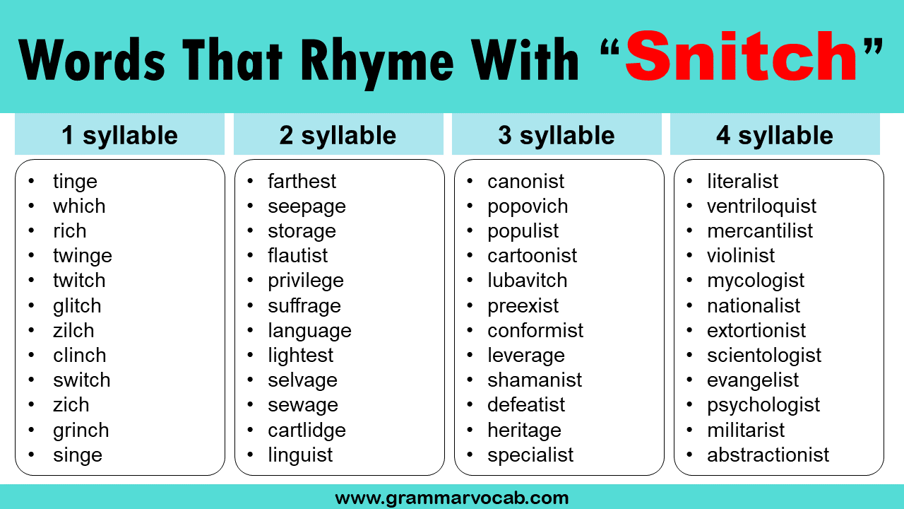 Words That Rhyme With Snitch GrammarVocab