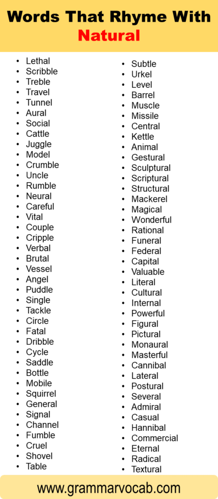 Words That Rhyme With Natural Grammarvocab