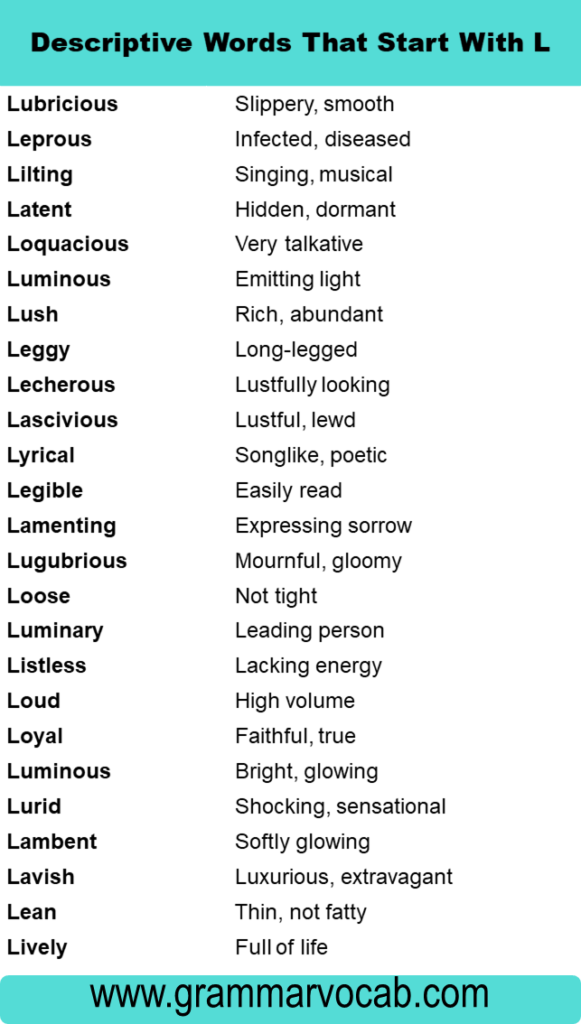 Adjectives L Words To Describe Someone Grammarvocab