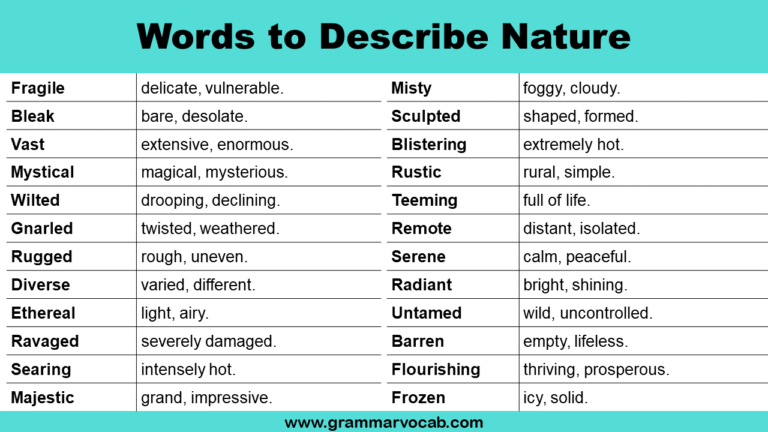 Adjectives Words To Describe Nature Grammarvocab