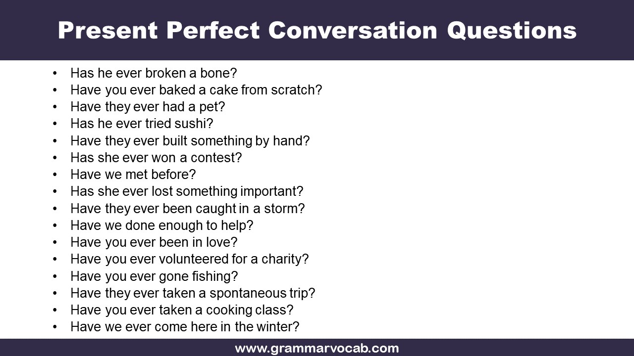 Present Perfect Conversation Questions GrammarVocab