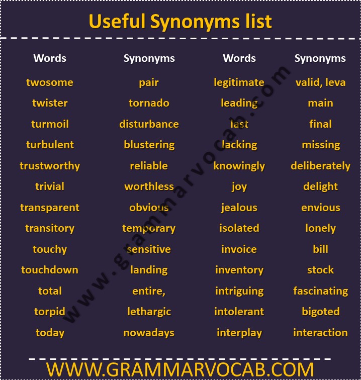 list of synonyms