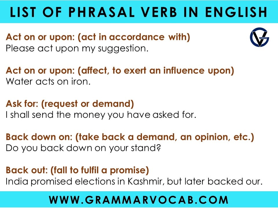 Phrasal Verbs with Meaning and Sentences