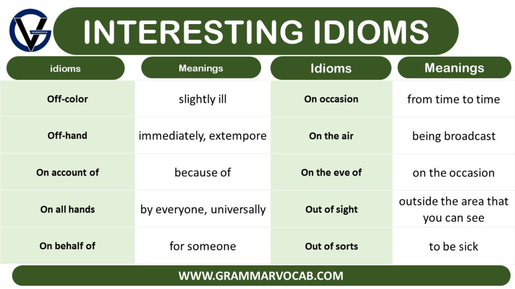 interesting idioms and their meanings