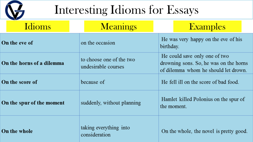 idioms and phrases for essay writing