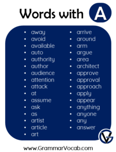 1000+ Most Common vocabulary Words in English from A-Z - GrammarVocab