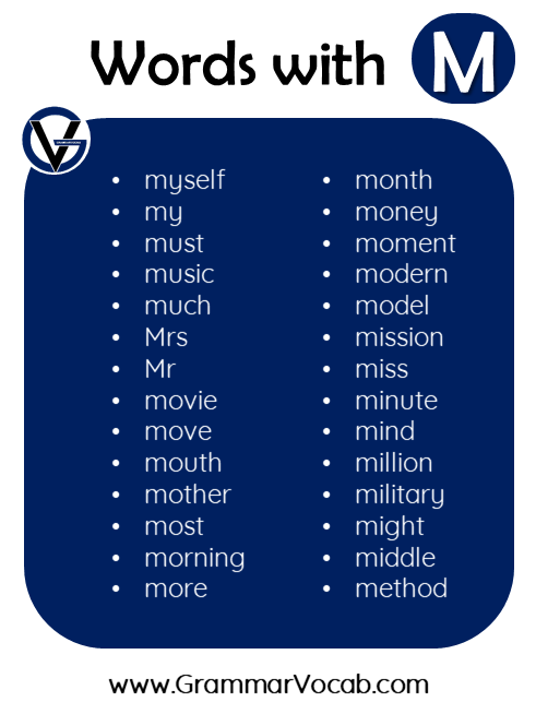 words in english with m