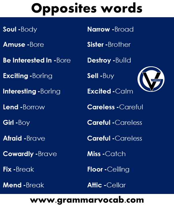 useful opposites words in English 