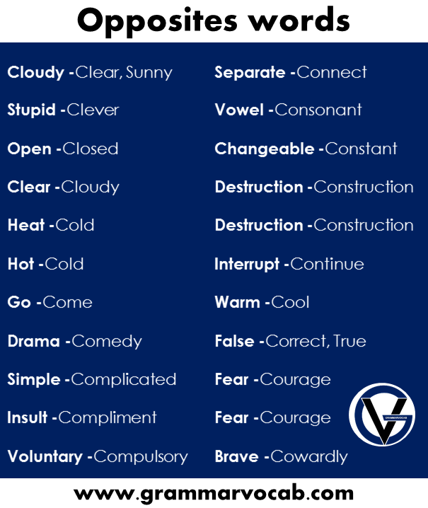 useful opposites words in English 