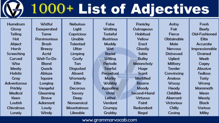 1000+ List of Adjectives | Definition, List & PDF Link - GrammarVocab