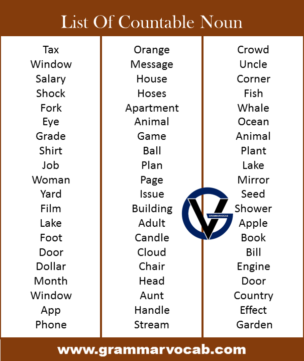 list of countable nouns