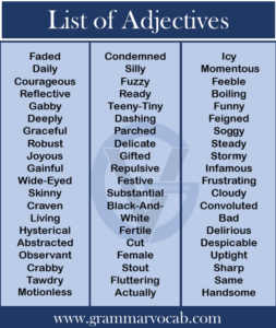 1000+ List of Adjectives | Definition, List & PDF Link - GrammarVocab