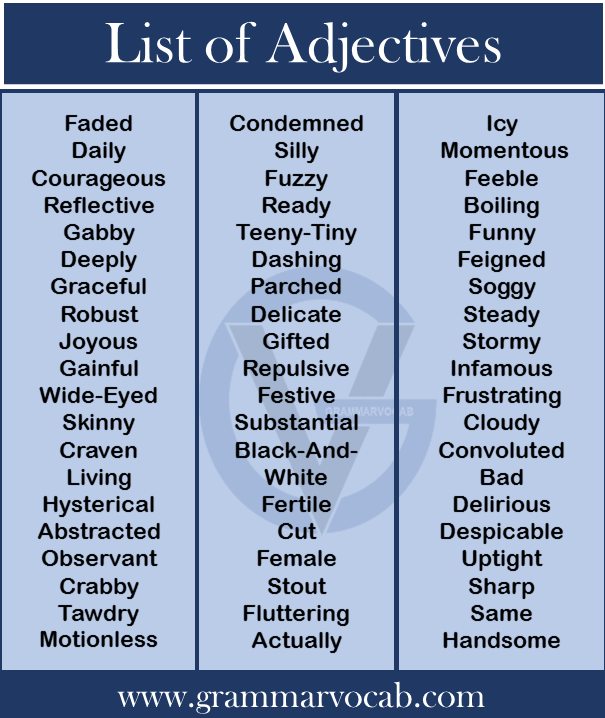 all adjectives in a list