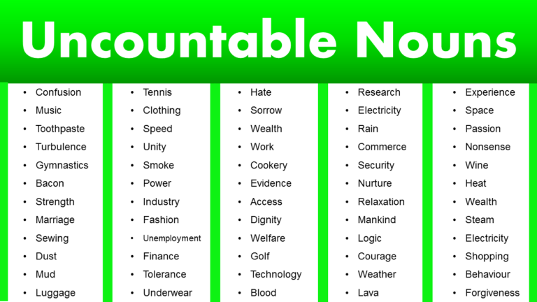 List of Uncountable Nouns PDF - Definition and Infographics - GrammarVocab