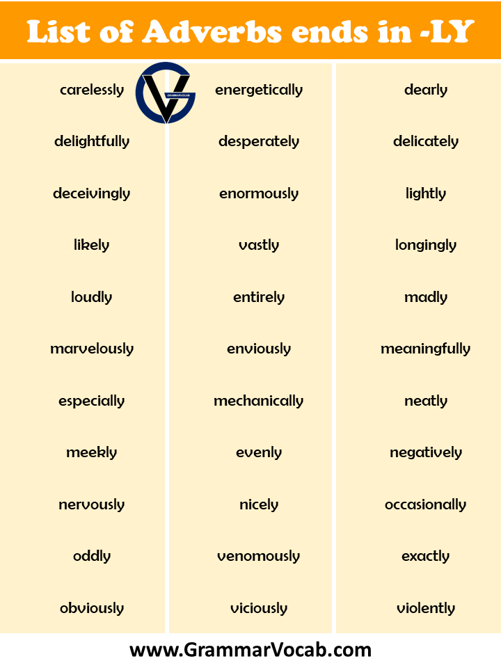 Adverbs that ends in ly