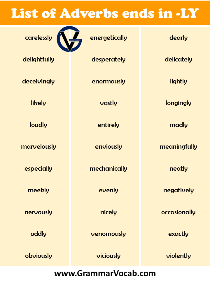 English Words Finished In Ly