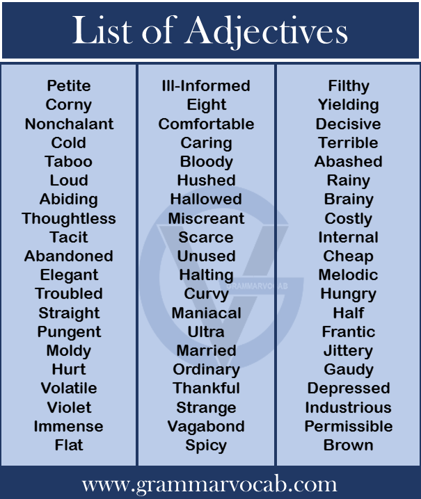 1000+ List of Adjectives | Definition, List & PDF Link - GrammarVocab