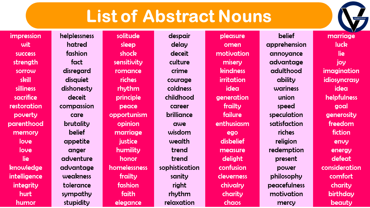 List Of Abstract Nouns Printable