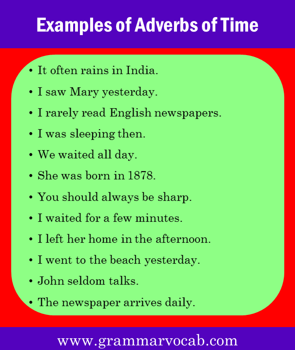 Examples of Adverbs of Time