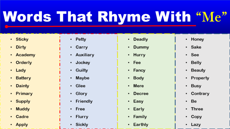 Words That Rhyme With Me Me Rhymes Words GrammarVocab