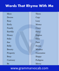 Words That Rhyme With Me - Me Rhymes Words - GrammarVocab