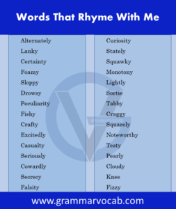 Words That Rhyme With Me - Me Rhymes Words - GrammarVocab