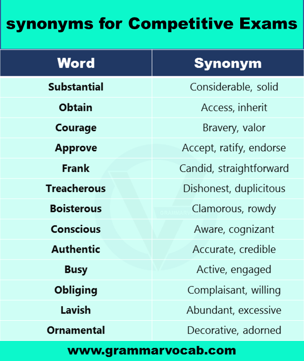 common synonyms list