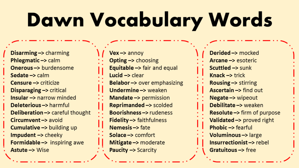Dawn Vocabulary words
