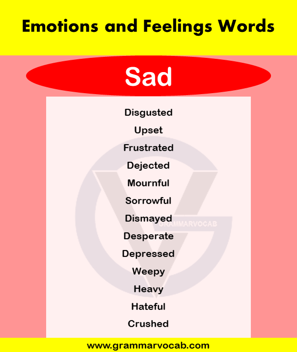 words to show sadness