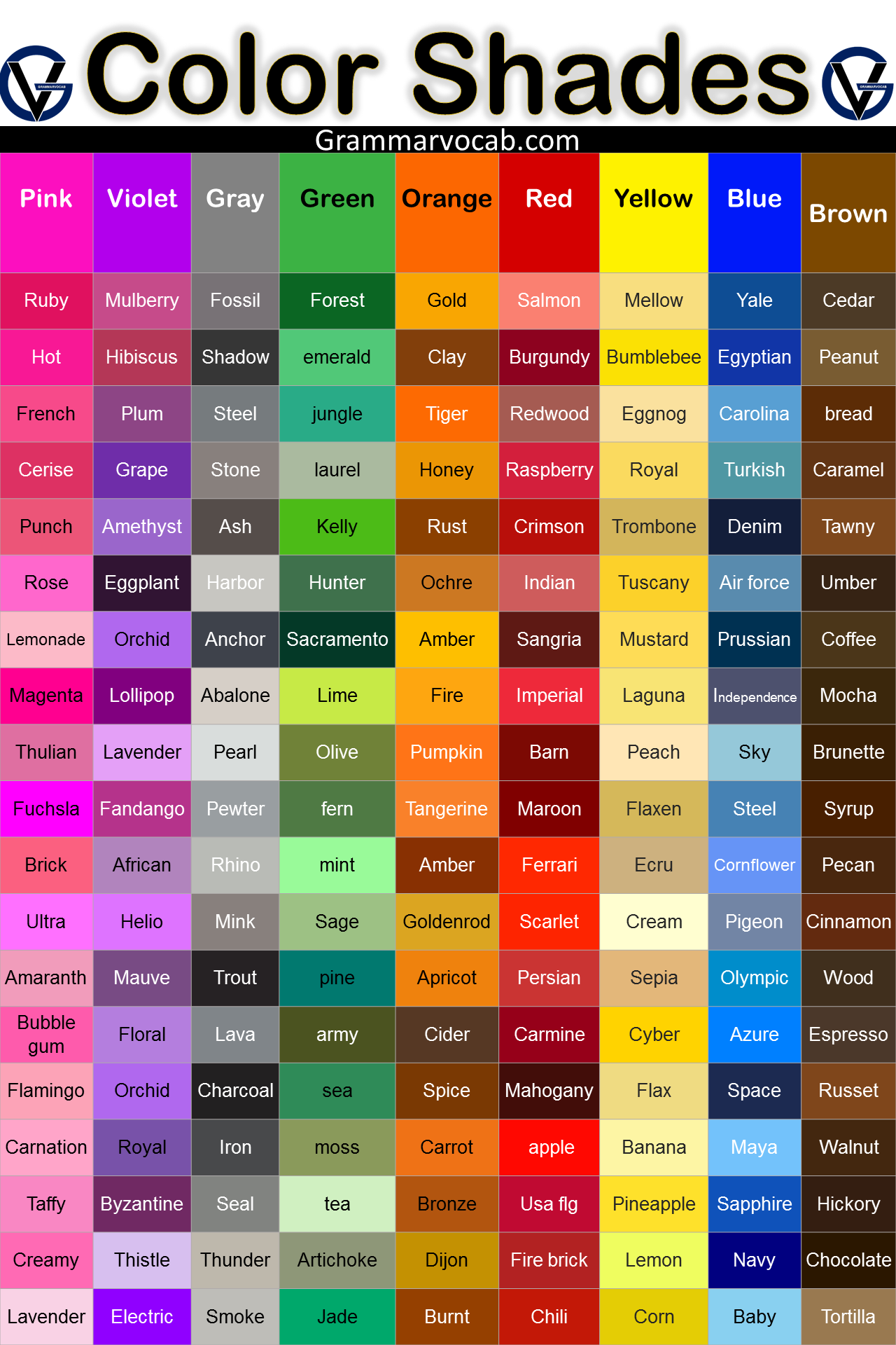 chart of colors and names Color palette popular colors color chart ...