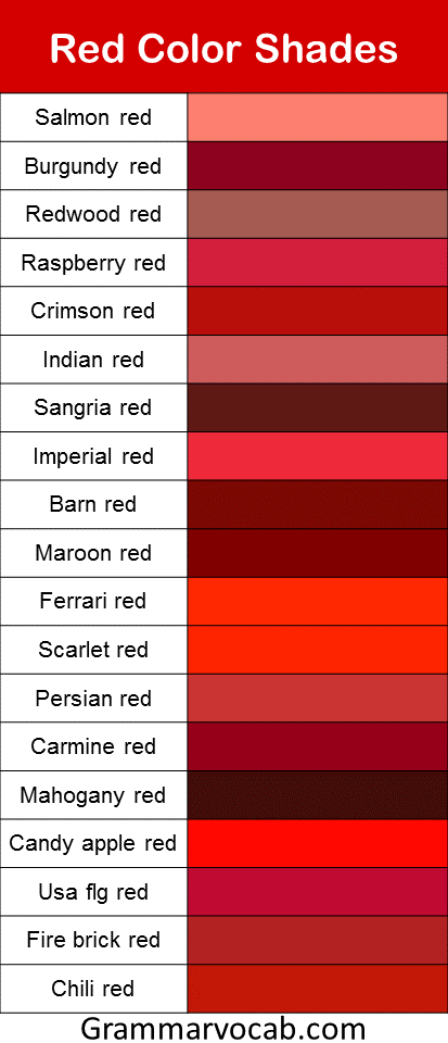 38 Shades Of Red Color With Names And Html Hex Rgb Codes In 2021 ...