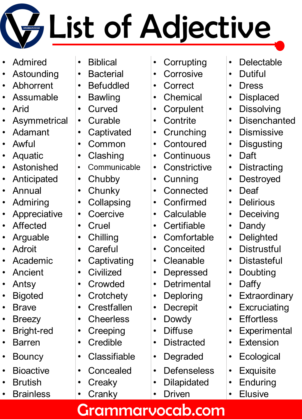 500+ List of Adjective Words Definition of Adjective GrammarVocab