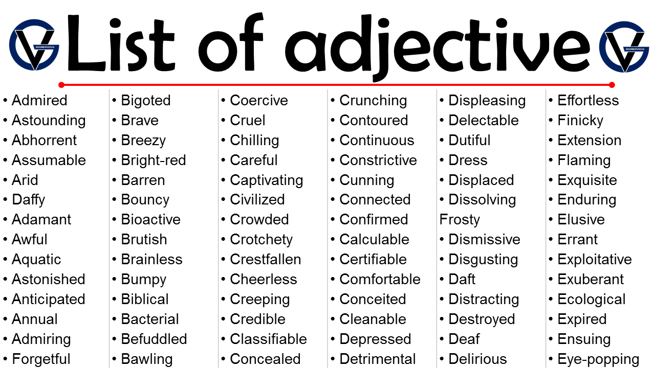 List of Adjective Words