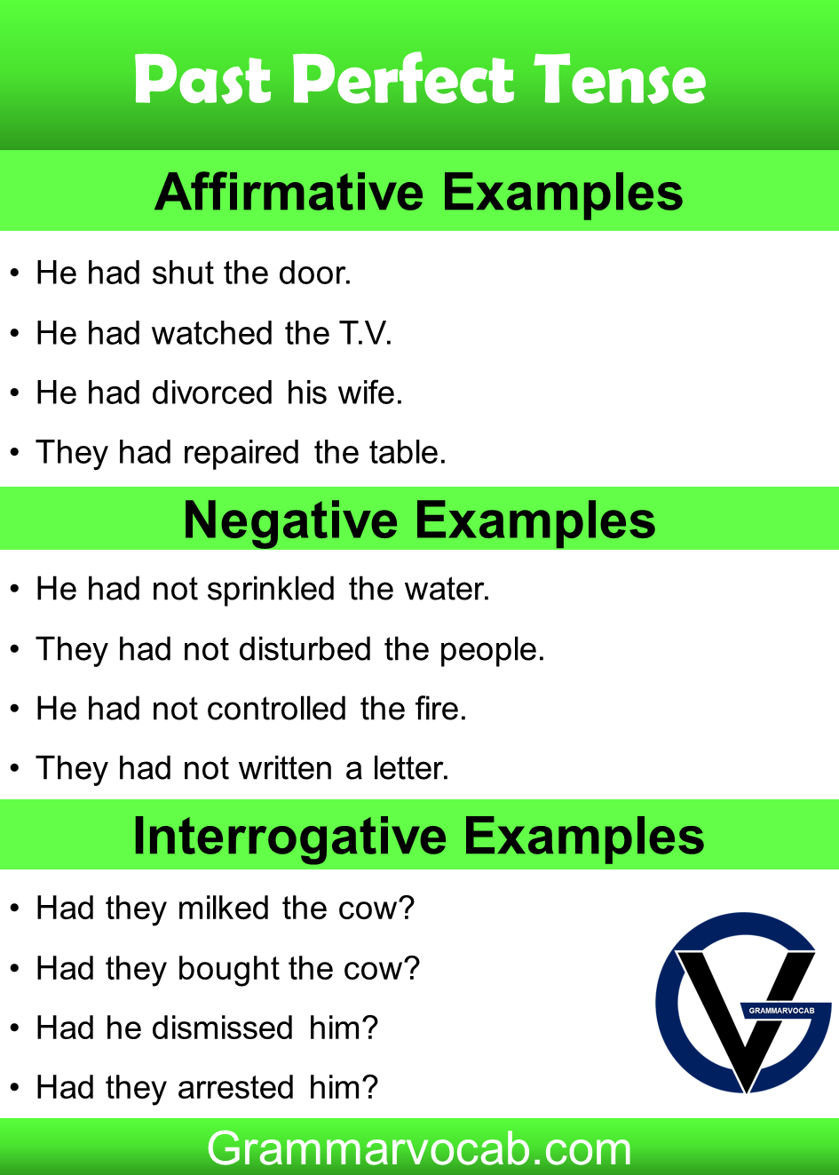 Past Perfect Tense Examples