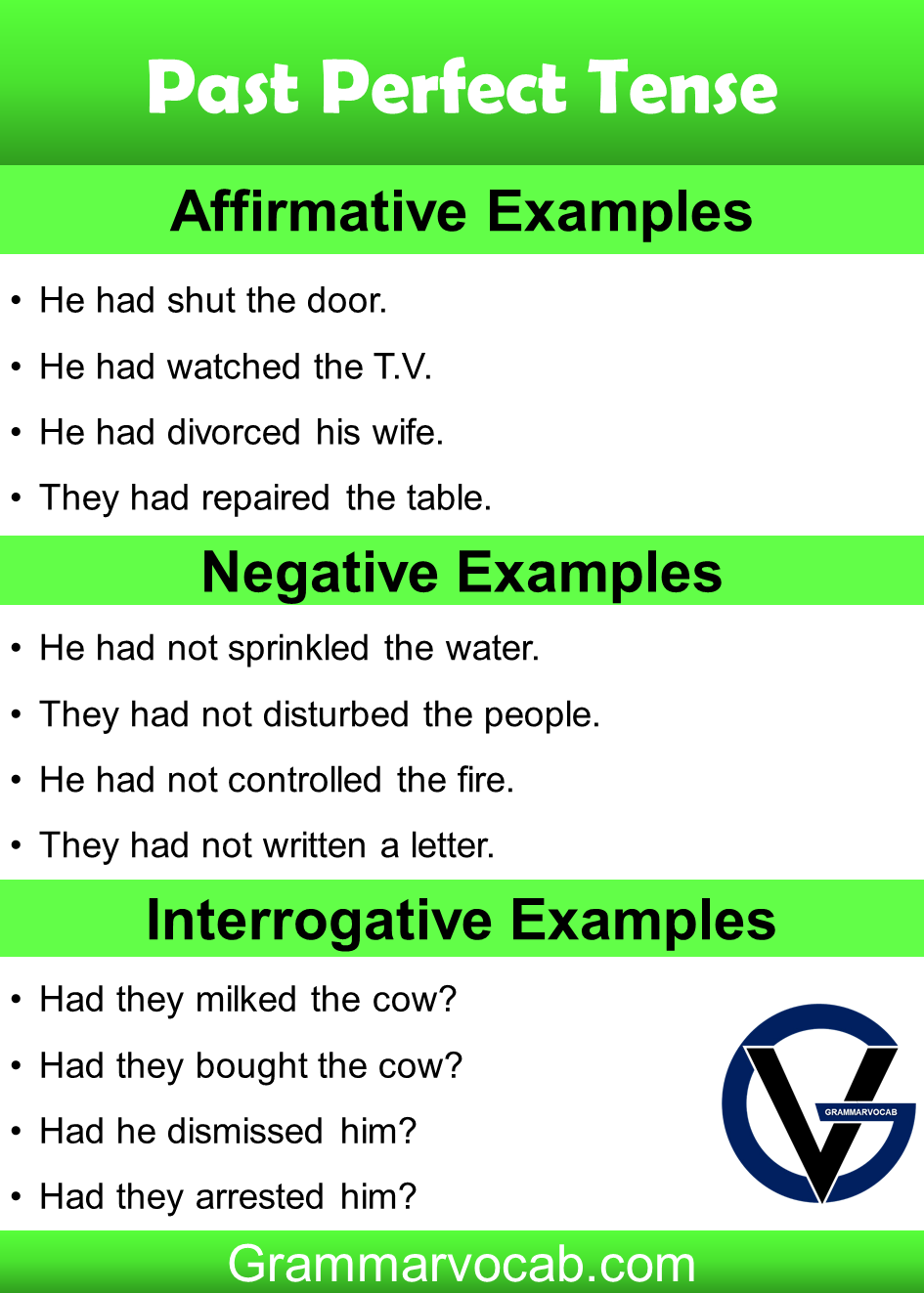 Past Perfect Tense Examples Negative BEST GAMES WALKTHROUGH