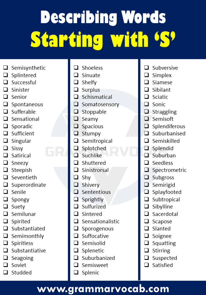 List of Descriptive Words that Start with the Letter 