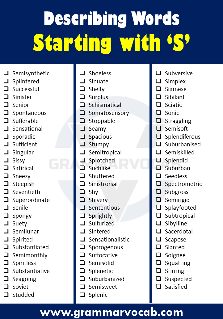 Describing Words Starting with S