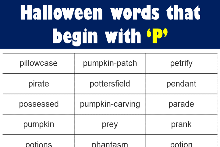 Halloween words that begin with p