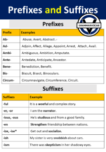 100 Prefix and Suffix Examples Words - GrammarVocab