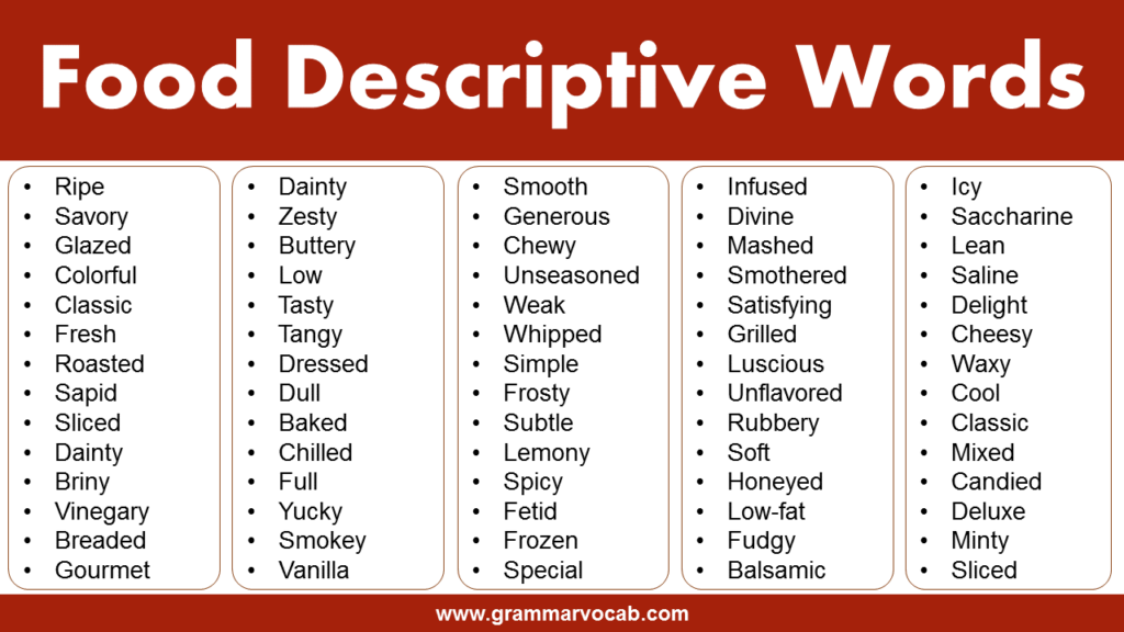 Food Descriptive Words Adjectives For Food Descriptions GrammarVocab