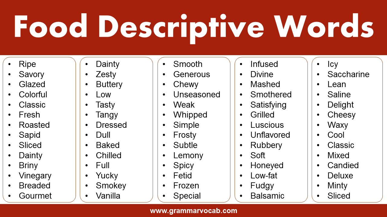 List of Food Descriptive Words