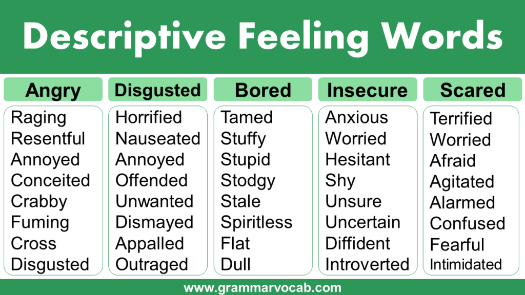 100 Descriptive Feeling Words List in English GrammarVocab