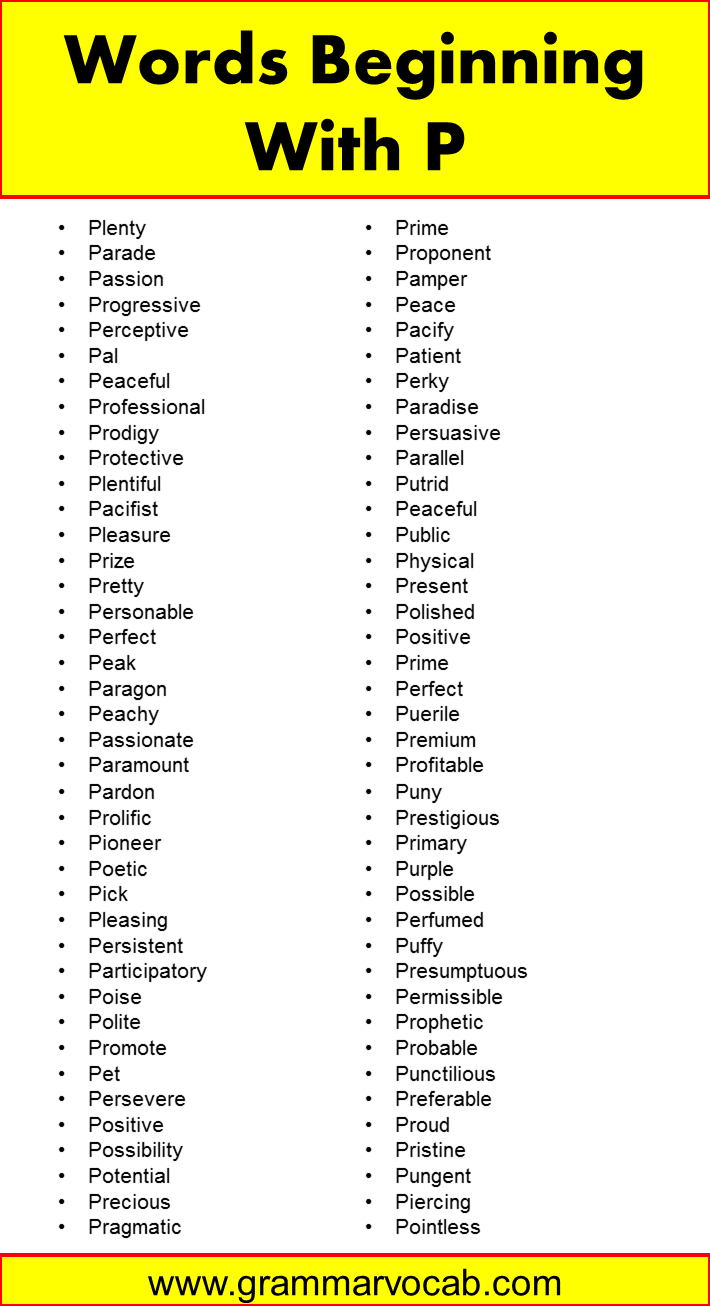 List of Words Beginning With P