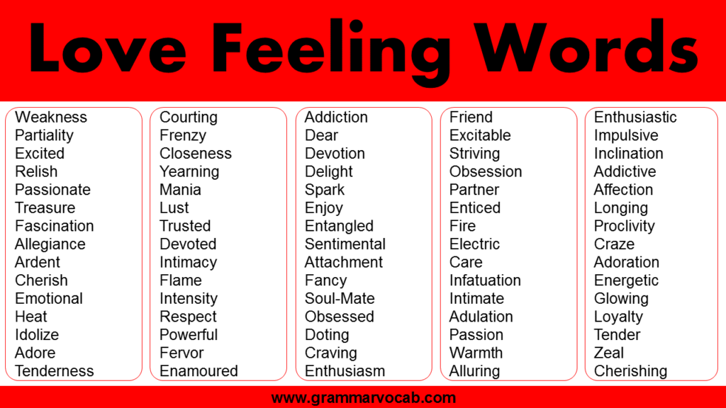 100 Love Feeling Words In English Words To Describe Love GrammarVocab